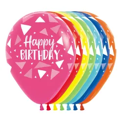 12 inch LATEX ROUND BALLOONS FASHION ASSORTED HAPPY BIRTHDAY TRIANGLES - 50Pcs