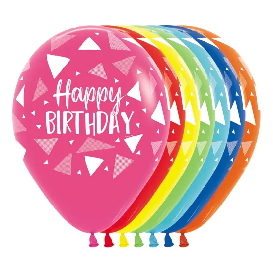 Assorted 12 inch fashion latex balloons with happy birthday triangles design