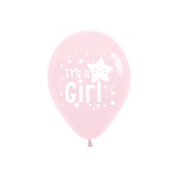 12 inch LATEX ROUND BALLOONS PASTEL PINK ALL OVER IT'S A GIRL STARS - 50Pcs