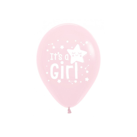 12 inch LATEX ROUND BALLOONS PASTEL PINK ALL OVER IT'S A GIRL STARS - 50Pcs