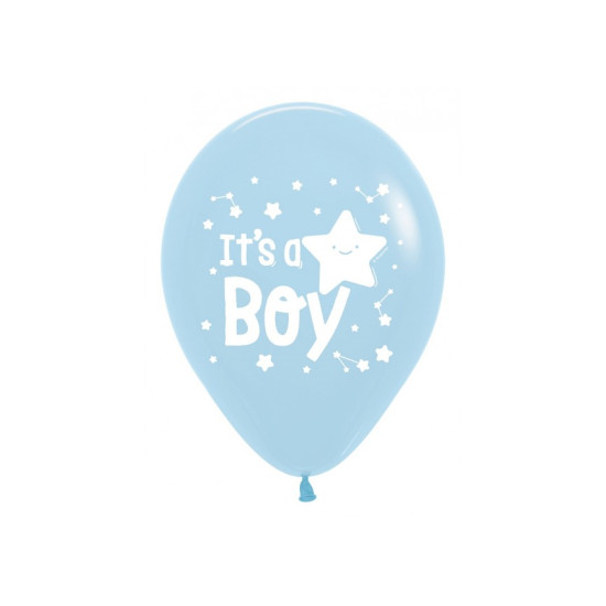 12 inch LATEX ROUND BALLOONS PASTEL BLUE ALL OVER IT'S A BOY STARS